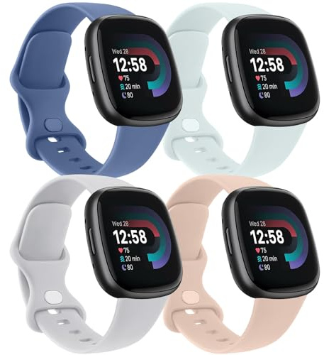 AK Ersatz-Armbänder für Fitbit Versa 3/4/Sense/Sense 2, weiche Sportuhr-Ersatzbänder für Damen und Herren, 4 Stück (Größe S, Pack K)