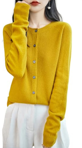 Chanyarn Cardigan Girocollo da Donna 100% Lana Merino Primavera Maniche Lunghe Senza Cuciture Maglia Cardigan Maglione