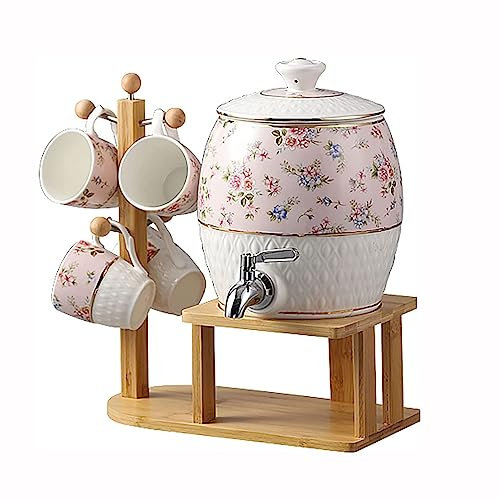 Dispensador de bebidas frías Dispensador de bebidas heladas de agua de cerámica con grifo de espita Botellas de agua Jarras con 4 tazas Dispensador de jarra