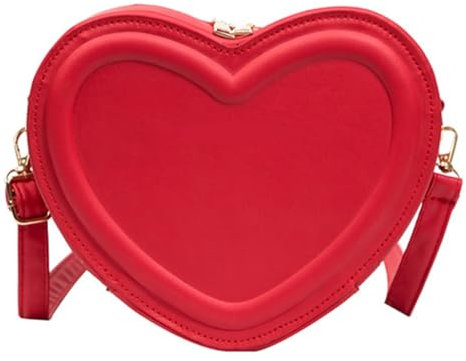 Pnuokn Taschen für Damen, PU-Leder, Kuriertasche, niedliche Geldbörse, modische Umhängetasche, kleine Handtasche, Herzform, Crossbody-Tasche, rot