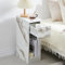 Pantanal Slim Wood Bedside Table Bedroom Nightstand with Shelf and Drawer, Narrow Bathroom Small Floor Storage Cabinet Living Room End Sofa Side Table (White Marble High Glossing)