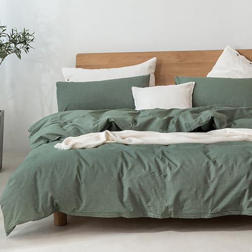 AShanlan Bettwäsche 135x200 Baumwolle 4teilig Grün Salbeigrün Bettbezug 2er Set mit 2 Kissenbezug 80x80 Gewaschene Leinenoptik Bettwäsche Set mit Reißverschluss