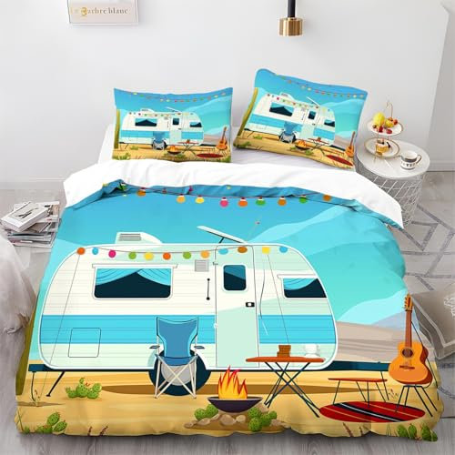 EIN Alter Kombi Thema Bettwäsche Bettbezug Set Mit Kissenbezug Blau Microfaser Reißverschluss Steppdeckenbezug Teenager Und Erwachsene Tröster Set3 Teilig 135x200cm