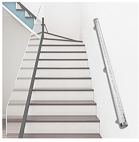 Xiaoxu 50–500 cm Langer, Rutschfester Treppenhandlauf, Wandmontage, transparentes Acryl-Blasenrohr für Innen- und Außentreppen, Treppengeländer, Silberne Bausätze (Größe: 470 cm)