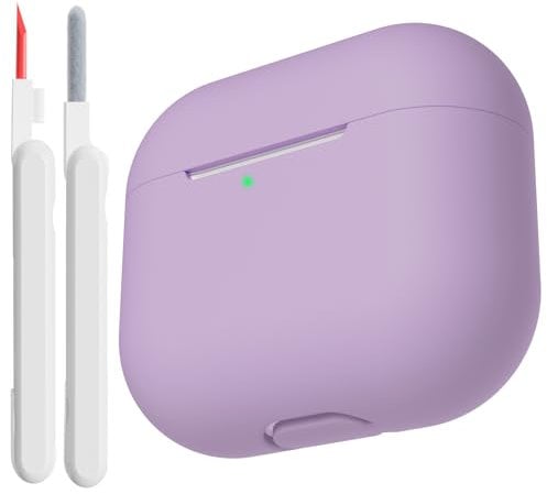 KOKOKA Case Cover Compatible for AirPods 3rd Generation 2021 with Cleaner Kit, Soft Silicone Full Body Shock Absorbing Protective Case for Airpods 3 with Cleaning Pen, Front LED Visible, Lavender