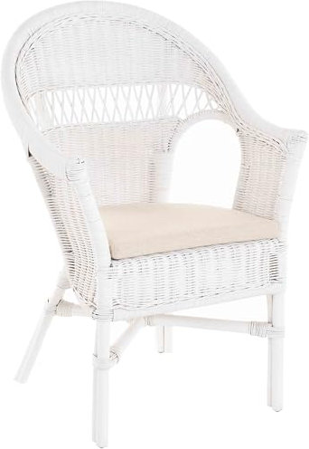 Korb-Outlet Stapelbarer Rattansessel mit Sitzpolster Korbsessel aus echtem Rattan im Landhaus Stil (Weiss)