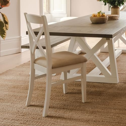 Statement Furniture Florence Cross Back Dining Chair, Upholstered Seat, Wooden Highback Kitchenb Chair | W45cm H98cm D53cm, Seat Height 50cm (white, 1-Chair)