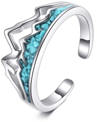 Berg Ringe für Damen Sterling Silber Türkis Berg Ring Schmuck Geschenke für Natur Liebhaber Wanderer Camper Bergsteiger Freunde