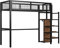 Azkoeesy Hochbett mit Treppe und Kleiderschrank, Metall-Hochbett 90 x 200 cm mit Stauraum, für Kinder und Erwachsene (Eisen, schwarz)