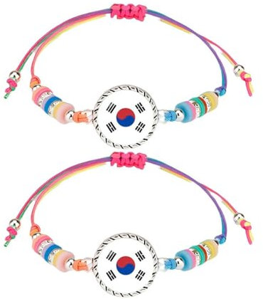 ZENRUIMING 2 geflochtene Seilarmbänder mit Südkorea-Flagge, verstellbar, handgefertigt, geflochtenes Glasarmband, Fußball, Basketball, Volleyball, Spiel, Jubelarmband, Südkorea, Reise-Souvenir,