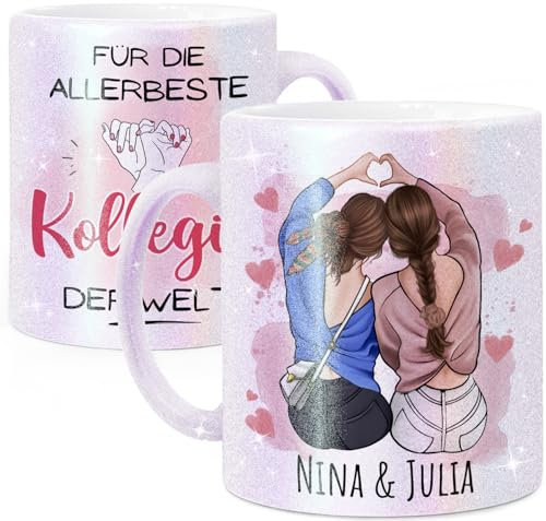 Tassenliebling® Glitzer Tasse Kollegin personalisiert - Abschied Kollegin Tasse mit Spruch für die Arbeit - Perlmutt -Abschiedsgeschenk Jobwechsel für die beste Arbeitskollegin