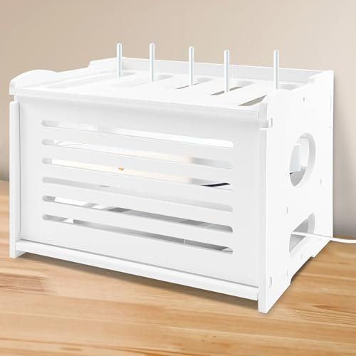 Wensdr Scaffale, supporto, mensola per proiettore, supporto per proiettore, scatola portaoggetti, ripiano per modem, ripiano organizzato per copertura, rack per gestione cavi multipresa (PVC) bianco