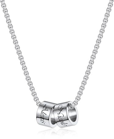 Zysta Namenskette Personalisierte Halskette mit Namen Kettenanhänger Edelstahl Kette mit Buchstaben Geschenk für Damen Herren (Silber, 2 Perlen)