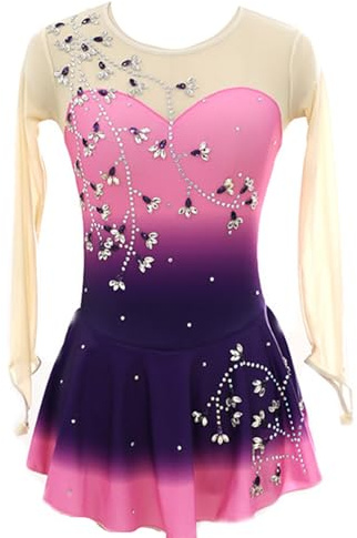 ZSWXF Eiskunstlaufkleid für Mädchen in Rosa mit Farbverlauf, Showuniform, Eiskunstlaufkleid für Frauen, Turnanzugkleid, Tanzbekleidung,XXL