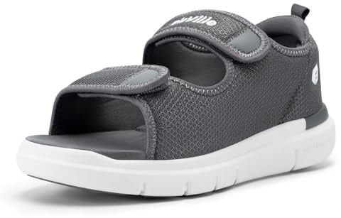 FitVille Men's Diabetic Sandals Extra Wide Edema Shoes with Adjustable Strap Wide Width Slippers for Swollen Feet Wide 8.5 UK Steel Grey