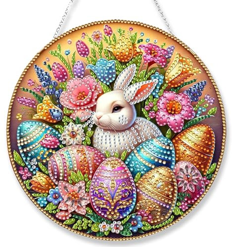 Yiminu.DS Ostern Diamond Painting Anhänger 5D für Erwachsene, Kaninchen Diamond Painting Erwachsene, Hängende Ornament Bastelset Set