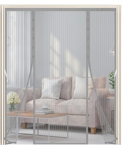 Moustiquaire magnétique pour portes 150 x 220 cm, rideau moustiquaire porte fenêtre magnétique, double ouverture latérale, rideau anti-mouches pour balcon, terrasse, gris