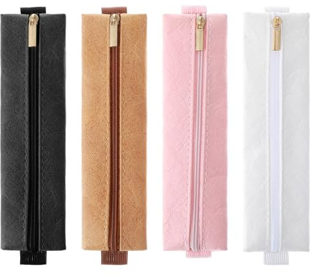 Ymapinc 4Pcs Elastic Pen Holder for Notebook, Adjustable Pencil Holder for Book Journal, Planner Pen Pouch with Zipper Sleeve Binders Books - Black, White, Brown, Pink