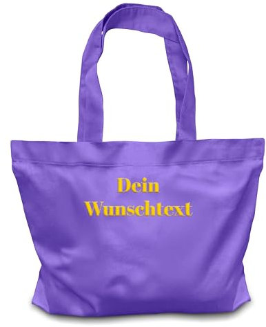 Shopper mit Wunschtext bestickt - Personalisierte Tasche aus Bio-Baumwolle als einzigartige Geschenkidee (Lila)