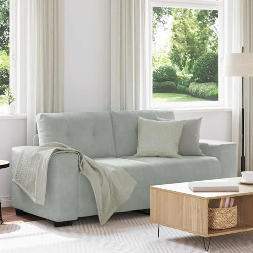 IKAYAA Couch 2 Sitzer Samt, 140 cm Kleines Sofa, Modern Mini Sofa, Zweisitzer Sofa, Getuftetes Kleine Couch für Wohnzimmer/Schlafzimmer/Büro/Wohnung, Hellgrau