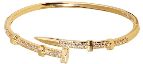 Hjatirace Nail Open Bracelet, Adjustable Wedding Bracelet, Elegant Zirconia Wristband, Easy To Wear And Remove, Adjustable Fit, 17cm/6.69 Inches, Gold, Silver, For Men, Women