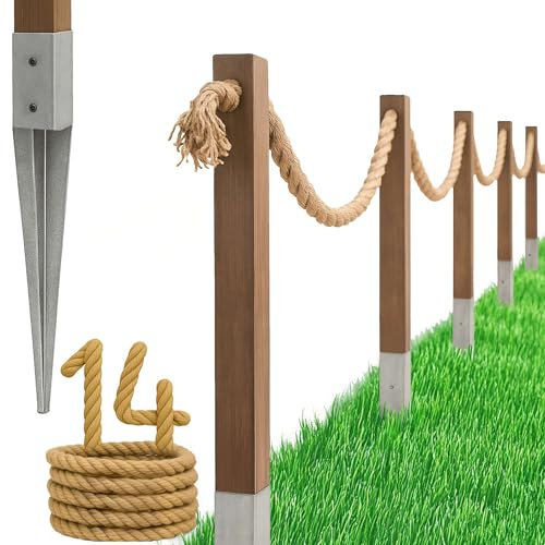 BOGATECO Holzzaun mit Juteseil | Segelzaun 14 m | 13 verschiedene Längen | Montagesatz enthalten