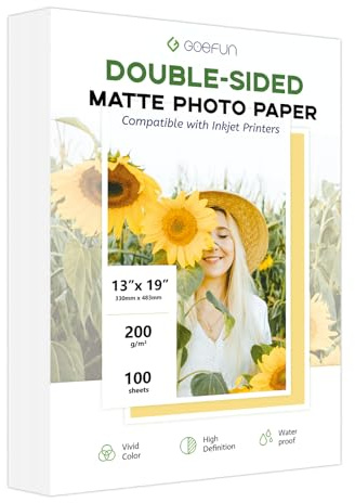 13 x 19 doppelseitiges Fotopapier, matt, Goefun 200 g/m²/24,5 kg Tintenstrahldrucker-Papier für Poster und Kunstdrucke, 100 Blatt