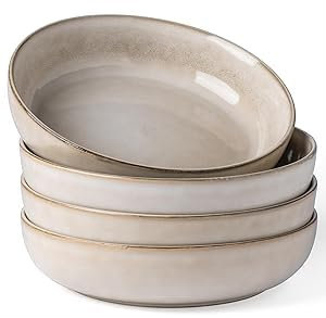 GBHOME 9'' Large Ceramic Pasta Bowls, 38oz Stoneware Set of 4, Wide Serving Bowls for Kitchen, Fruit, Salad, Oatmeal, Microwave Safe, Reactive Glaze-Cappuccino