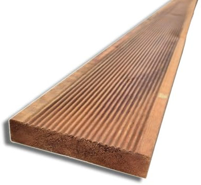Pavimento in Legno Antiscivolo da 200 cm per Esterno, sezione 14,5x2,8 cm, Doppia Impregnazione, Marrone