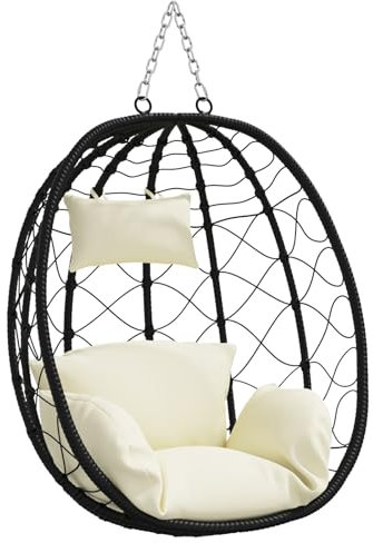 vidaXL Chaise Suspendue Blanc crème 91,5 x 60 x 110 cm polyrotin, Fauteuil œuf Ergonomique pour Salon, balançoire compacte, Chaise Jardin Moderne, Durable et relaxante