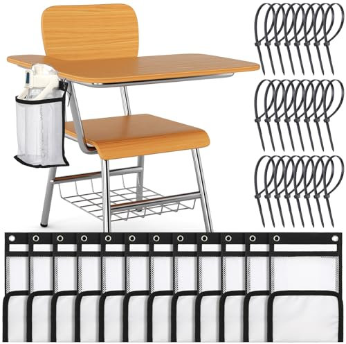 Sunnymove 12 Pcs Desk Cup Holder with 50 Pcs Black Zip Ties Anti-Spill Cup Holder Water Bottle Bags for Classroom Chair Pockets Attachment for Desk or Chair Office Accessories