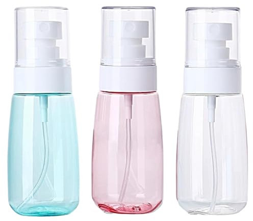 3PCS Travel Spray Bottle Set, Fine Mist Mini Spray Bottle for Skincare & Perfume and Toiletries (Transparent, Clear Blue & Clear Red)