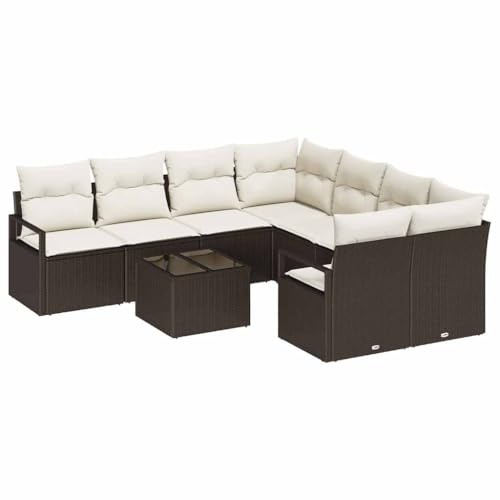 vidaXL Garten-Sofa-Set 9 pcs Braun und Creme 55 x 55 x 37 cm, Garten und Terrasse, Moderne Möbelkollektion, Coole Sofaset, robuste Sitzgelegenheiten, Lounge für draußen