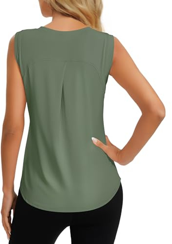 Dawnrole Workout Tank Top for Women Gym Athletic Sleeveless Yoga Shirt Crew Neck Tops Green