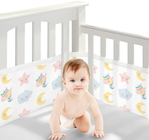 Bizcasa Bettumrandung Babybett,2 Stück Bettumrandung Nestchen Breathable 4-Seitiges Netzfutter für Kinderbetten-Verstellbar,Abnehmbar -340cmx30cm + 160cmx30cm