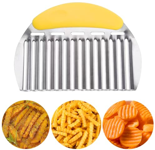 JAYVAR Large Crinkle Cutter for Potatoes, Stainless Steel Vegetable Crinkle Cutter, Versatile Vegetable Wavy Chopper for Fancy Edges, Onion Chopping Wavy French Fry Slicer Kitchen Dicer Gadget