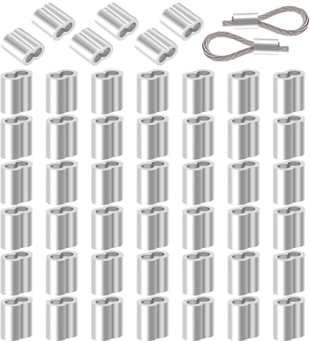 Pack of 50 Rope Clamps, 6 mm, Aluminium Crimping Loop, Crimp Sleeves, Double Sleeves, Wire Rope Clamp, Rope Clamps for Rubber Rope, Expander Rope, Wire Rope, Cable, Tarpaulin Rope