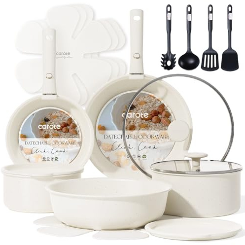 CAROTE 19pcs Pots and Pans Set Non Stick, Cookware Set Detachable Handle