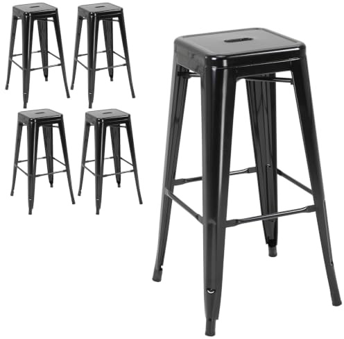 HOMCOM Barhocker 4er Set Stehtisch Hocker Fußstütze Stapelbar Schwarz | Küchenstühle, Tresenhocker, Hocker aus Metall, für Küche, Wohnzimmer, Esszimmer