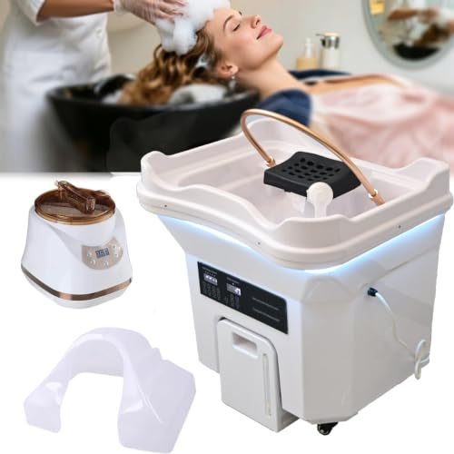 QMBLSNSQ Head Spa Haarwaschbecken, Mobiles Waschbecken, 60L Frischwassertank + 20L Abwassertank, mit Dampf-Set, Phototherapie & Lenkrollen, für Kopfhautpflege und Friseursalons