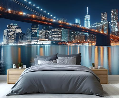 YXQAIED New York Bedroom Wallpaper, Brooklyn Bridge 3D Wall Murals, City Skyline Poster Photo Wallpapers for Living Dining Room Home Decor (Not Peel and Stick)