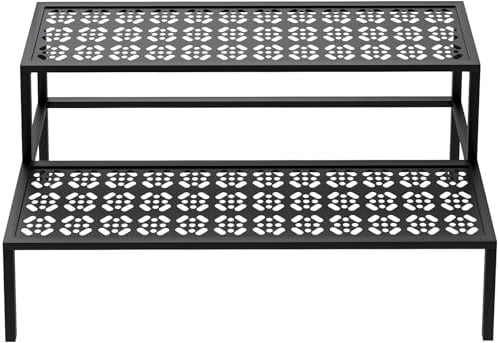 2 Stufen Metall Blumentreppe, Pflanzentreppe Blumenbank, Pflanzenregal Blumenregal, Pflanzenständer für Garten Balkon Indoor Outdoor, Multifunktionales Blumenregal mit Großer Kapazität, Schwarz