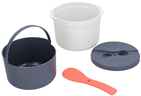 Horno microondas Olla arrocera Vaporera 2 capas Utensilios de cocina resistentes a altas temperaturas para granos de arroz perfectamente cocidos Material PP Naranja Rojo Gris
