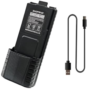 BAOFENG UV-5R Radio Battery Extended 3800mAh USB-C Charging Replacement for BF-F8HP Two Way Radio New Version for BF-F8 Rechargeable BL-5 Battery Walkie Talkie with Type-c Cable (Black)