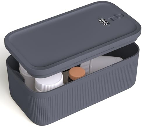 JOSTART Small Lockable Storage Box with Combination Code Portable Lockable Medicine Box BPA-Free Phone Safe for Home Refrigerator Office Travel (Gray)