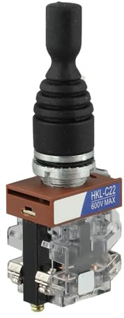 FUANA Interruptor selector de joystick de 2 posiciones, 2 NO, momentáneo, 150 V/250 V/600 V, compatible con HKL-C22, 22 mm, montaje en panel, palanca de mando industrial, color negro