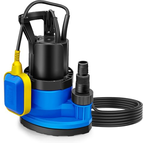 Electric Submersible Water Pump 7500L/H, Portable Submersible Pump for Clean and Dirty Water for Garden Pond, Pools, and Ditches + Float Switch