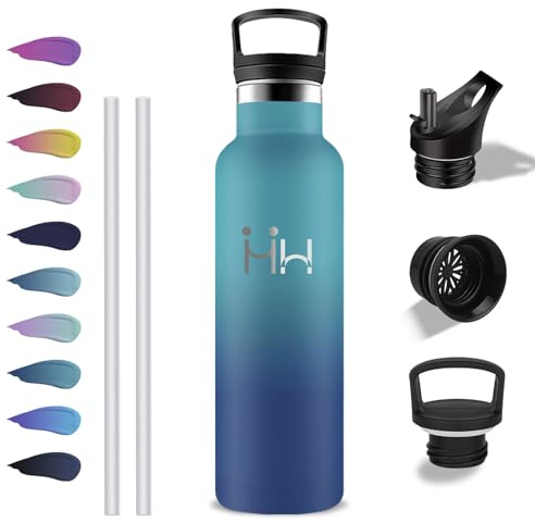Gourde Isotherme, 750 ml Bouteille Isotherme, Gourde avec Paille, Anti Fuite, Gourdes Inox, Acier Inoxydable 18/8, sans BPA, Double Isolation, pour Bureau, Aptitude, Randonnée, Camping