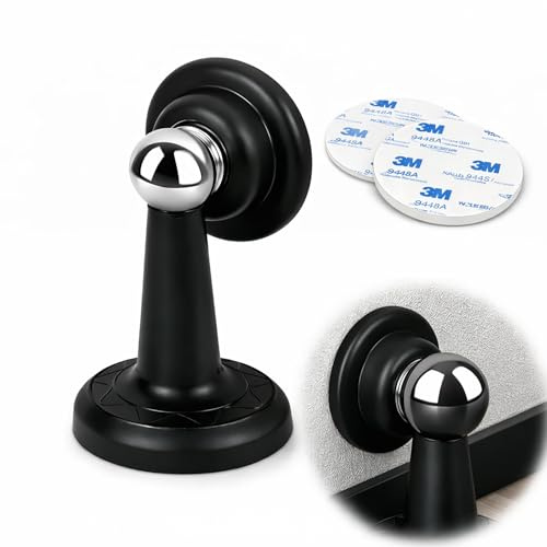 Magnetic Door Stopper, Self-Adhesive Suction Cup, Black, 1 Set, 2 Pads | Thickened Impact Cushion, Silver-Coloured Magnetic Contact, Tool-Free Fitting, For Bedrooms, Hallways And Rented Homes