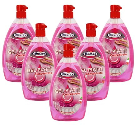 Maury's Detersivo Gel Piatti Concentrato 1000 ML - Potere Sgrassante, Stoviglie brillanti, Gel Delicato, Stoviglie a Mano - Profumo Delicato Set 6PZ
